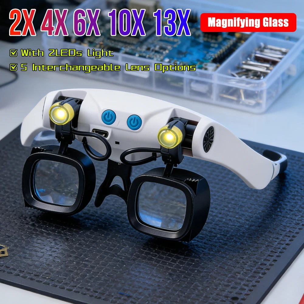Jewelers Magnifying Glass Close Work Glasses Light 5 Interchangeable