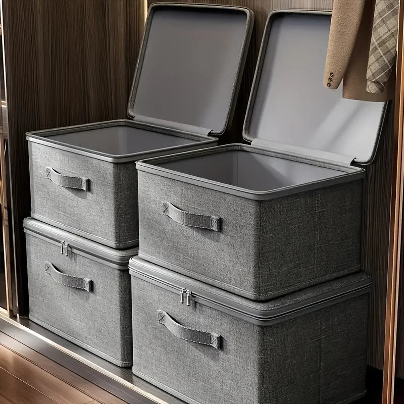 Stackable Storage Box Organizer Toys Books Grey Foldable Design Home