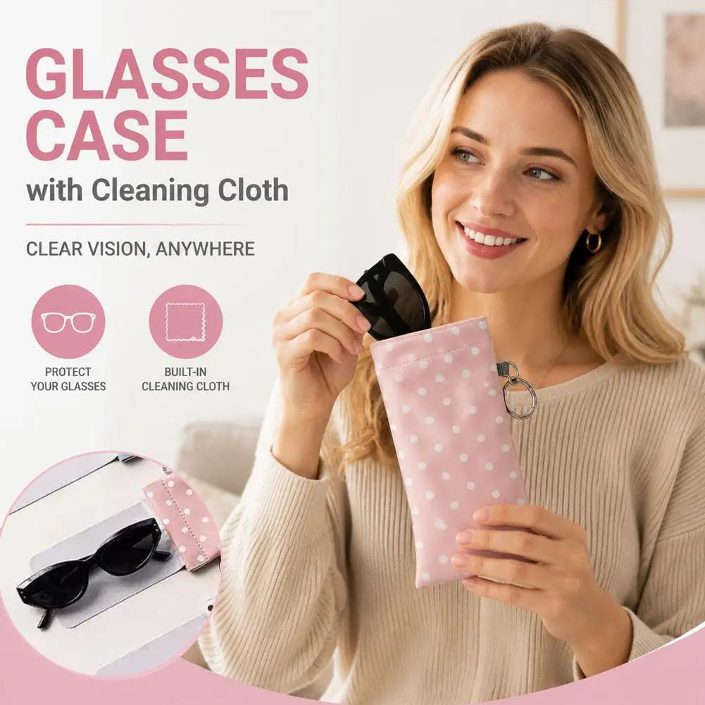 Polka Dot Eyeglasses Case with Cleaning Cloth & Keychain Eyeglasses Case Zpaxo