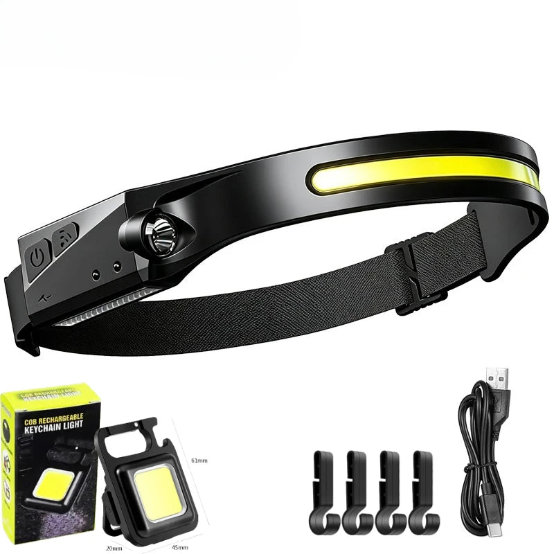 1 Headlamp USB Rechargeable LED Sensor Flashlight XPE+COB Torch Zpaxo Set B
