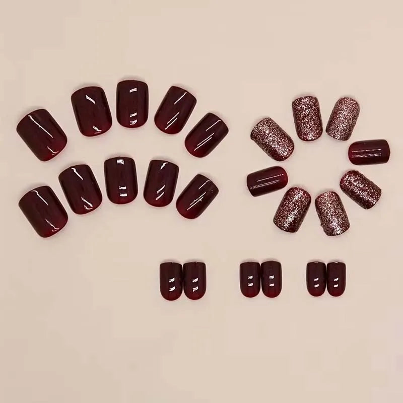 Wine Red Press-On Nails – 24-Pack Glossy Short Square Tips Press-On False Nails Zpaxo red Fake