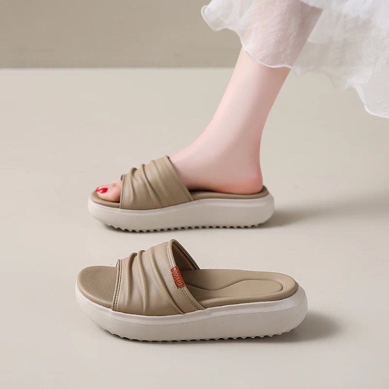 2025 Women Comfortable Elegant Slippers Slip-on Thick Heel
