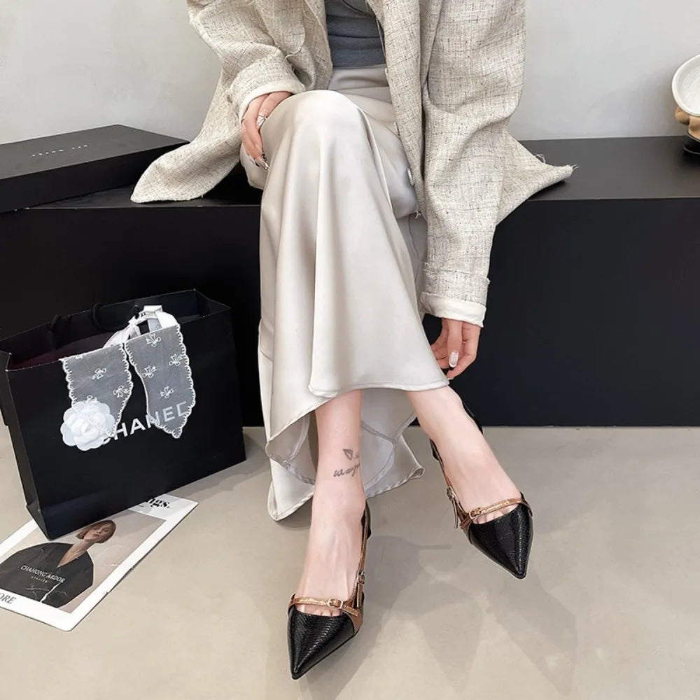 Design Pointed Stiletto Heel Stone Pattern Heels Women's 2025 Spice