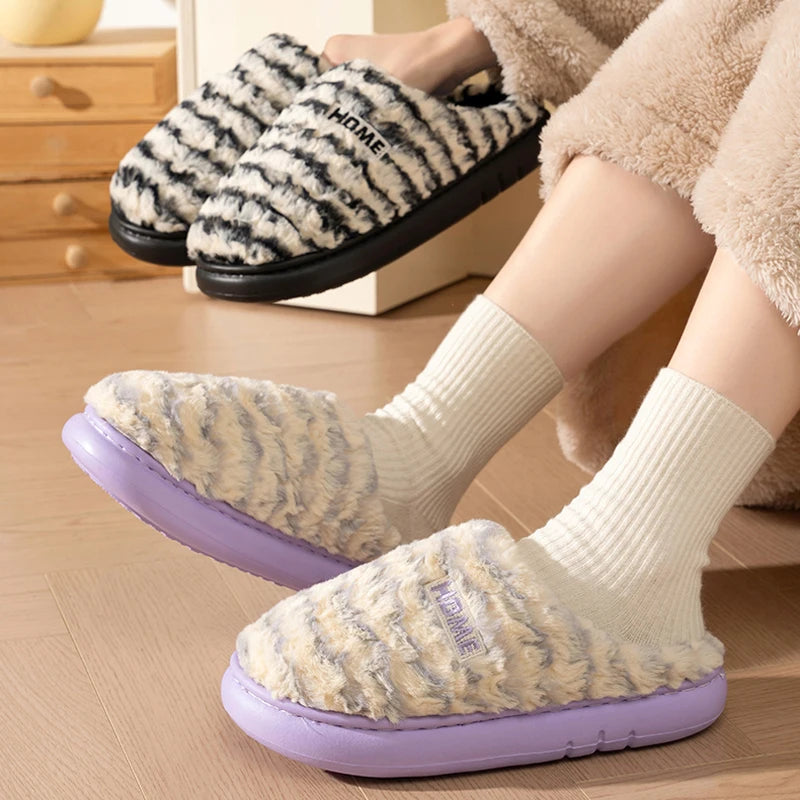 Women's Winter Fur Slippers Indoor Fluffy Couple Bedroom Flat Slides