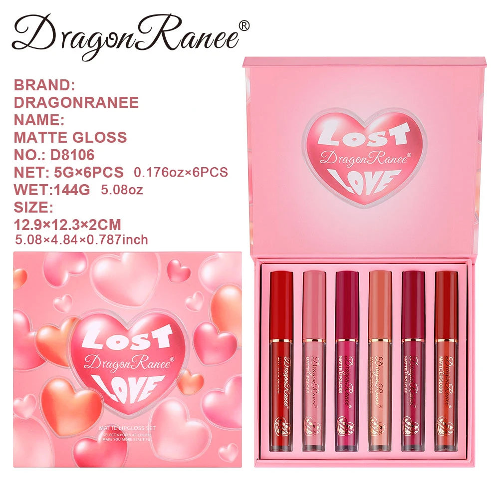 Set of Six Lip Glazes, Matte and Fine Texture, Easy to Apply, Non-Stick, Waterproof and Sweat-Proof, Versatile for Daily Use, Lip Gloss and Lipstick Set Zpaxo