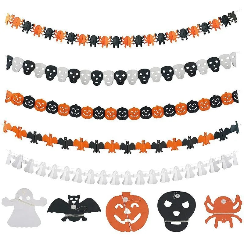 3M Halloween Pumpkin Banner Black Orange Bat Spider Garland Fireplace