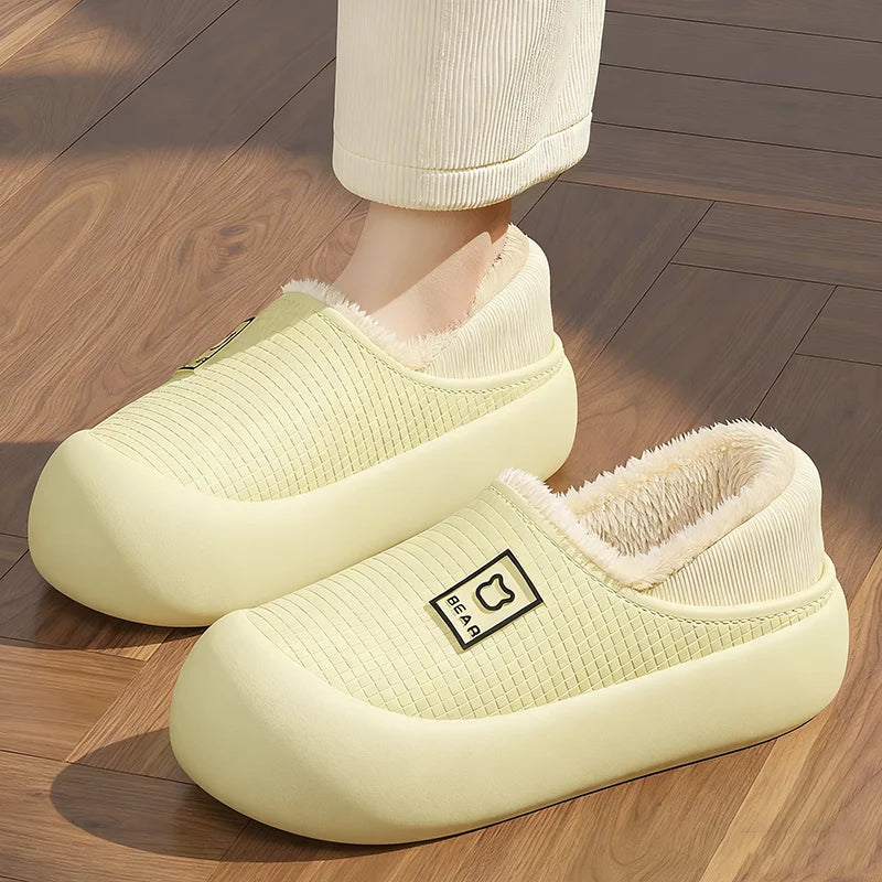 Waterproof Cotton Shoes Women Indoor Plush Warm Bags Slippers
