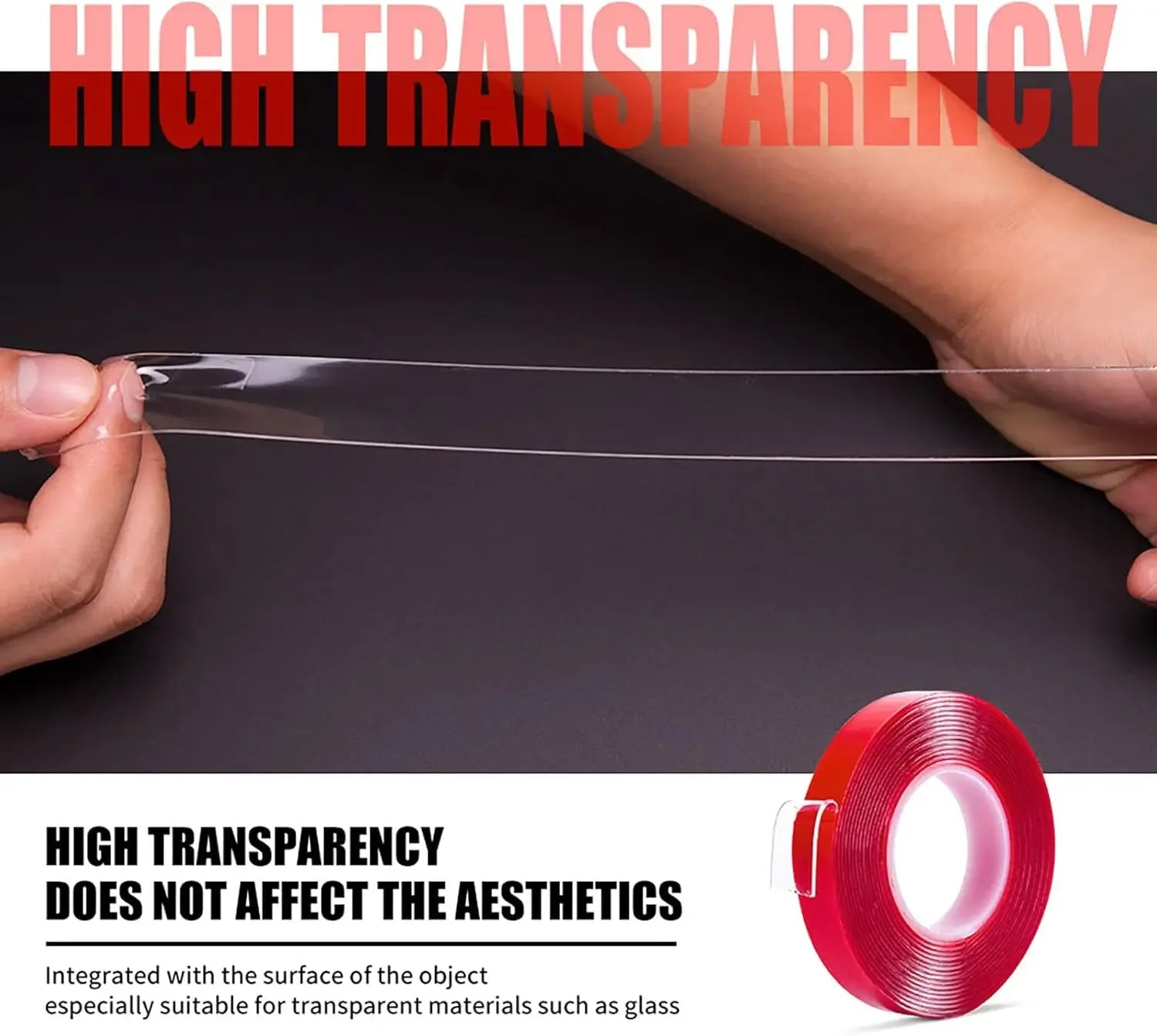 2pcs Transparent Red Film Double Sided Tape With HighTemperature Resistance No Marks Waterproof Adhesion Strong Adhes Zpaxo