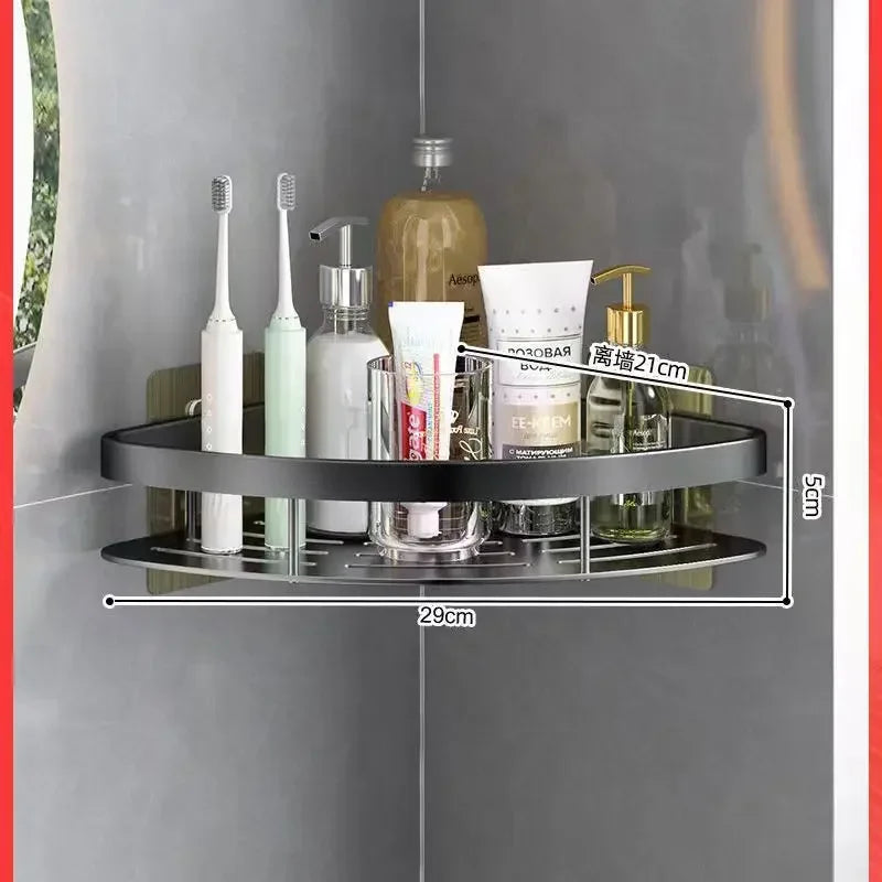 Shower Storage Drill-free Bathroom Shelf Wall Shelf Open Storage Design Easy To Take Suitable for Wet Bathroom Environment Zpaxo 1PCS-Black