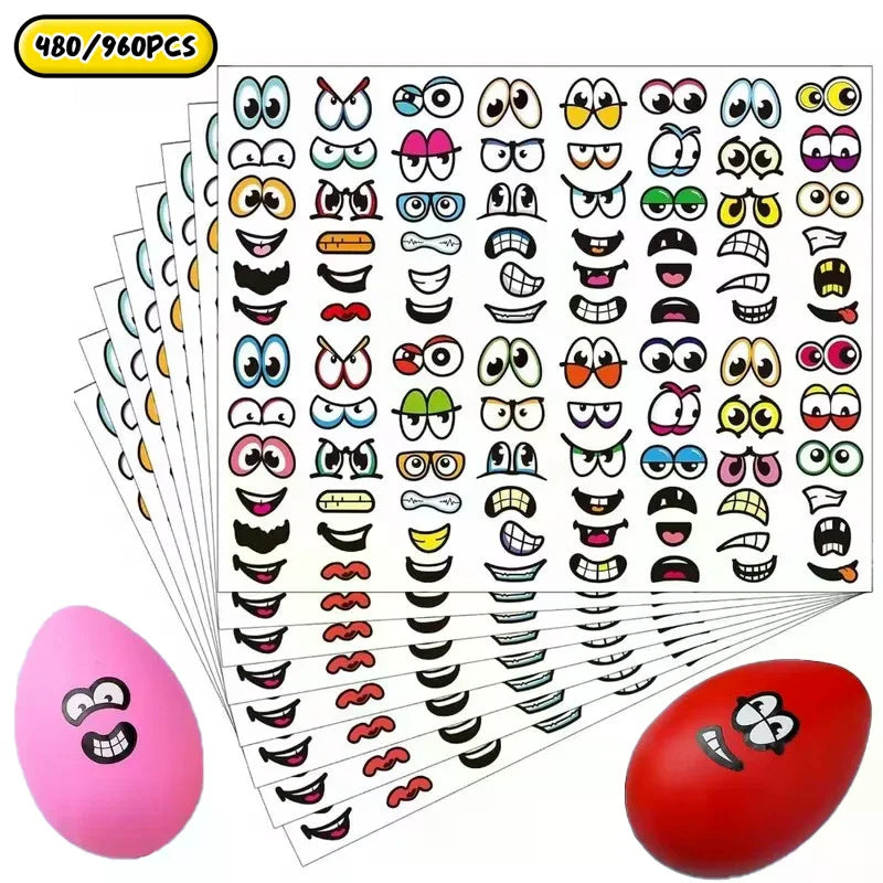 480/960pcs Cartoon Expressions Stickers Self-Adhesive Eyes Mouth Sticker With Playful Faces For Scrapbook DIY Decoration Parties Zpaxo