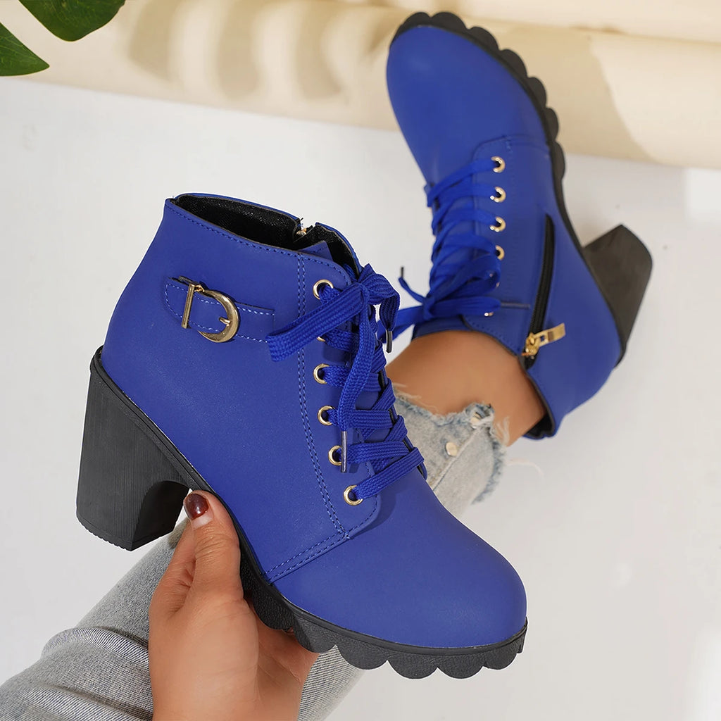 2025 New Women Ankle Boots High Quality Lace-up Boots Ladies Comfortable High Heels Shoes for Women Spring Winter Women Pumps Zpaxo