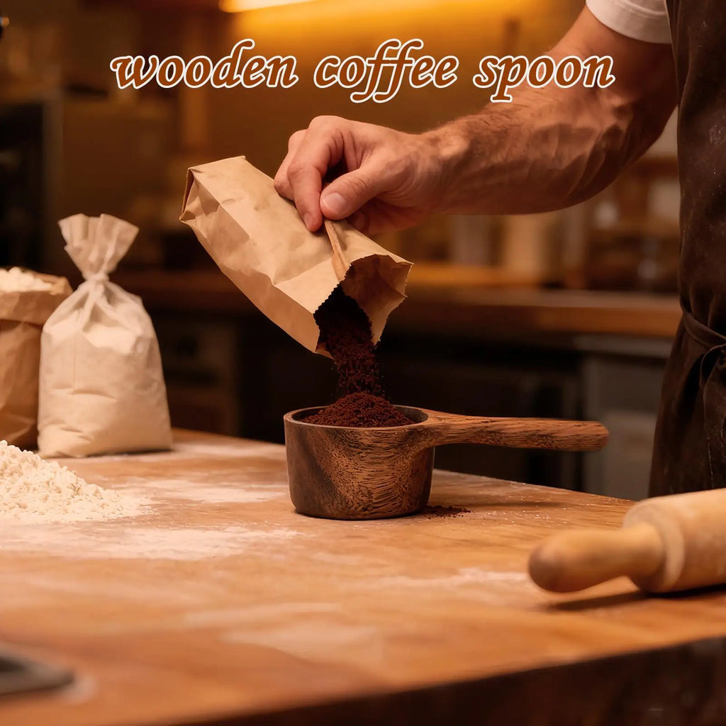 Coffee Ground Scoop Wooden Kitchen Tools Utensils Sugar Tea Flour