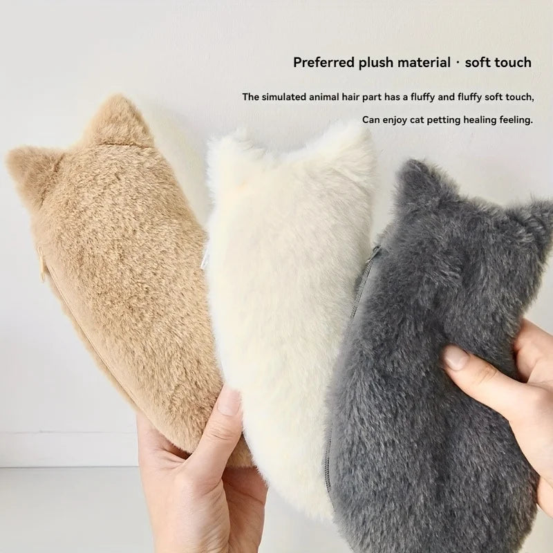 Cute Plush Cat Shaped Pencil Case Large Capacity Stationery Storage