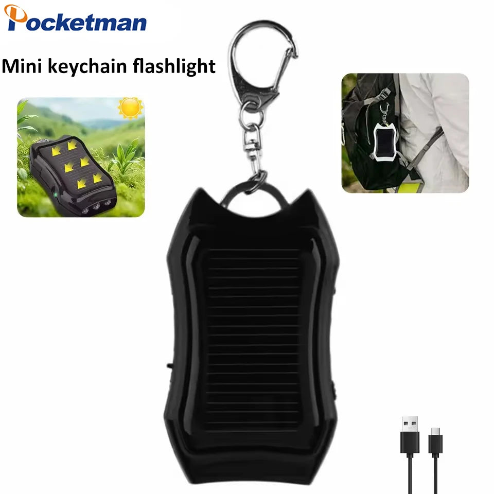 POCKETMAN Solar USB Keychain Flashlight – 2000 Lumen Mini Torch