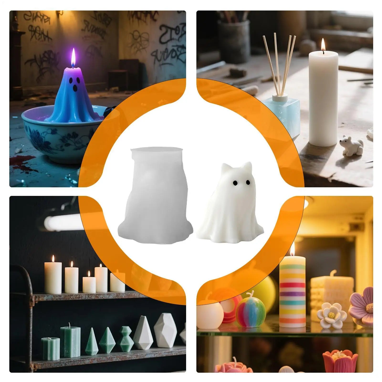 Cute Ghost Puppy Kitten Silicone Molds DIY Halloween Candle Making