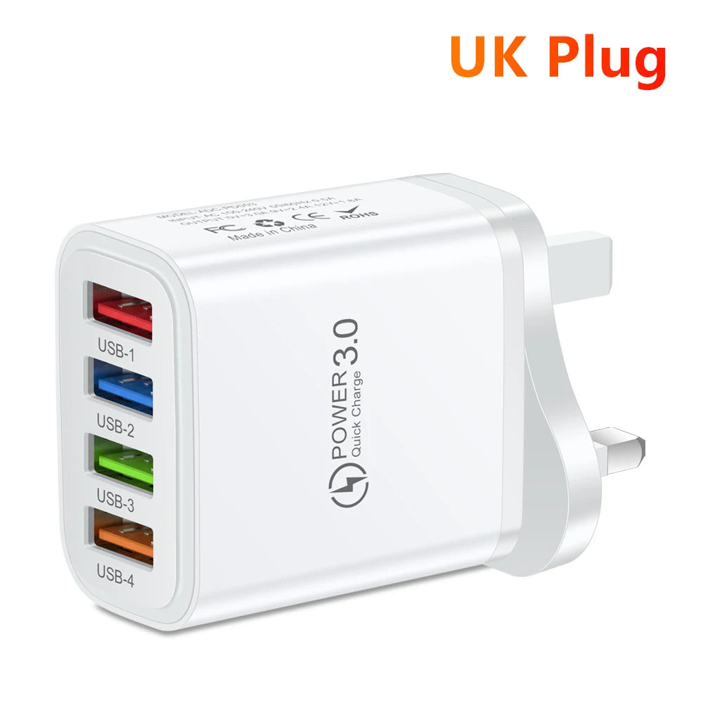 40W 4-Port USB Wall Charger QC 3.0 Fast Charging Adapter USB Wall Charger Zpaxo UK White