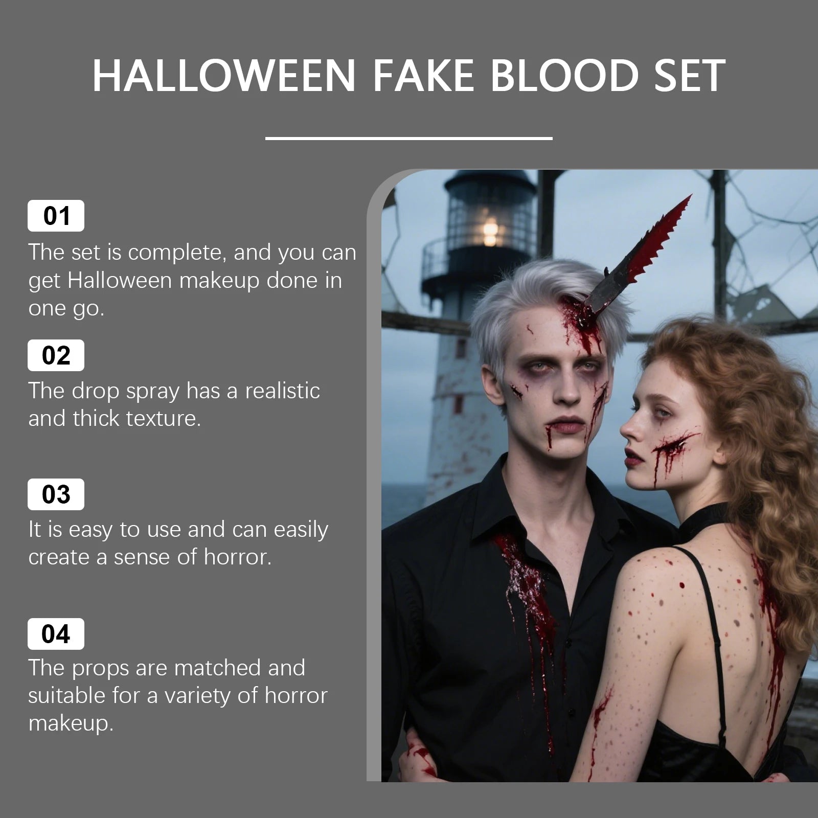 Halloween Fake Blood Set – Realistic SFX Makeup Drip & Spray Special Effects Makeup Zpaxo