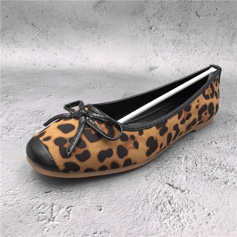 Flat Shoes for Women 2024 New Autumn Bow Temperament Square Toe Leopard shoes Black Luxury Casual Women's Shoes Zpaxo