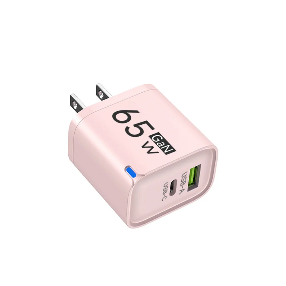 65W GaN USB-C Fast Charger – US/EU/UK Plug | PD Quick Charge USB-C Wall Charger Zpaxo US Pink