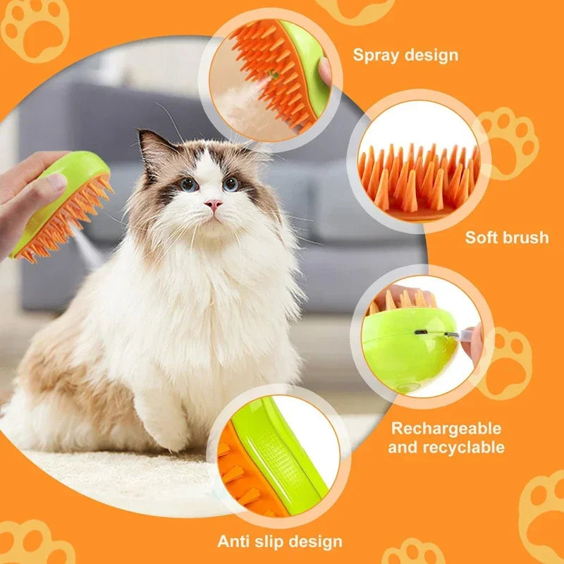 3-in-1 Dog Hair Cat Hair Brush Electric Pet Cleaning Brush Steam Spray Brush Massage Hair Removal Comb Anti Flying Brushes Zpaxo