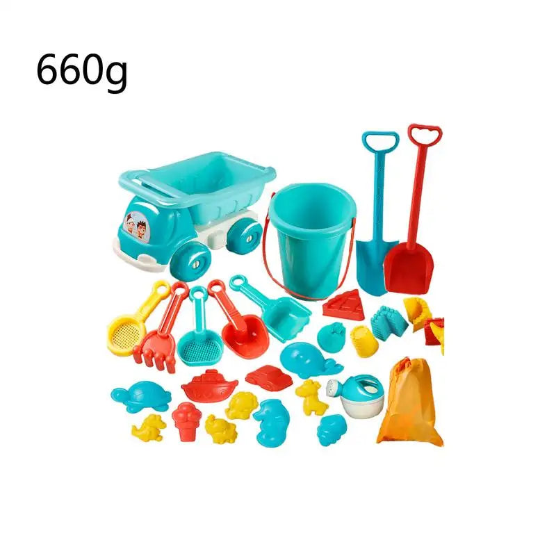 Kids Beach Toys 29 Pieces Sand Castle Building Kit Storage Bag Portable Bucket Rake Watering Can Sifters Shovels For Travel Zpaxo