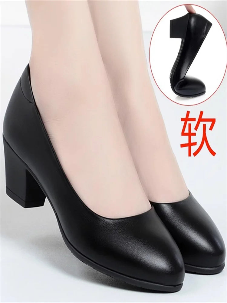 Spring Work Shoes Black Professional Women Heels Pumps Low-heeled Zpaxo