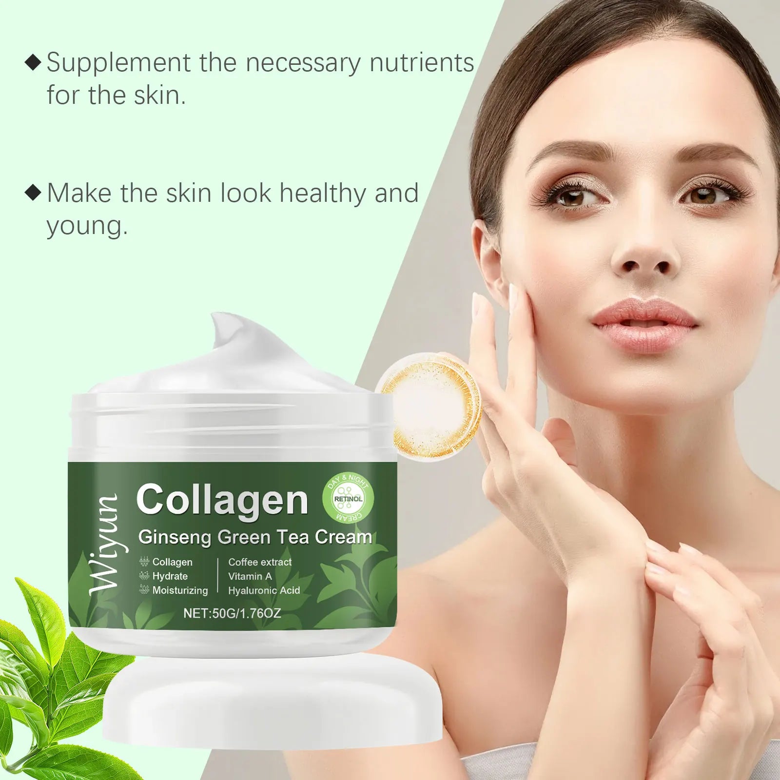 WIYUN Collagen Ginseng Green Tea Anti-Aging Face Cream 50g Anti-Aging Face Cream Zpaxo