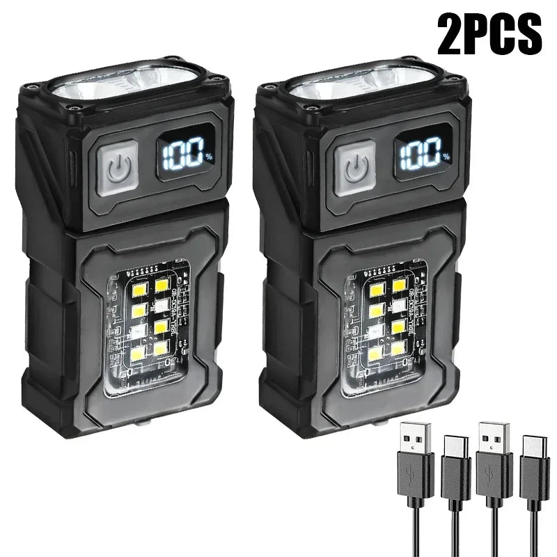 Rechargeable LED COB Flashlight Lantern | Hat Clip & Camping