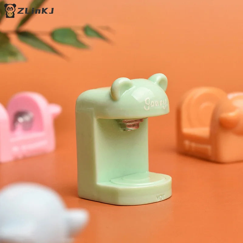 ▶4Set Dollhouse Miniature Little Bear Cup Set Coffee Machine Home Appliances Decor Toy Doll House Accessories Zpaxo