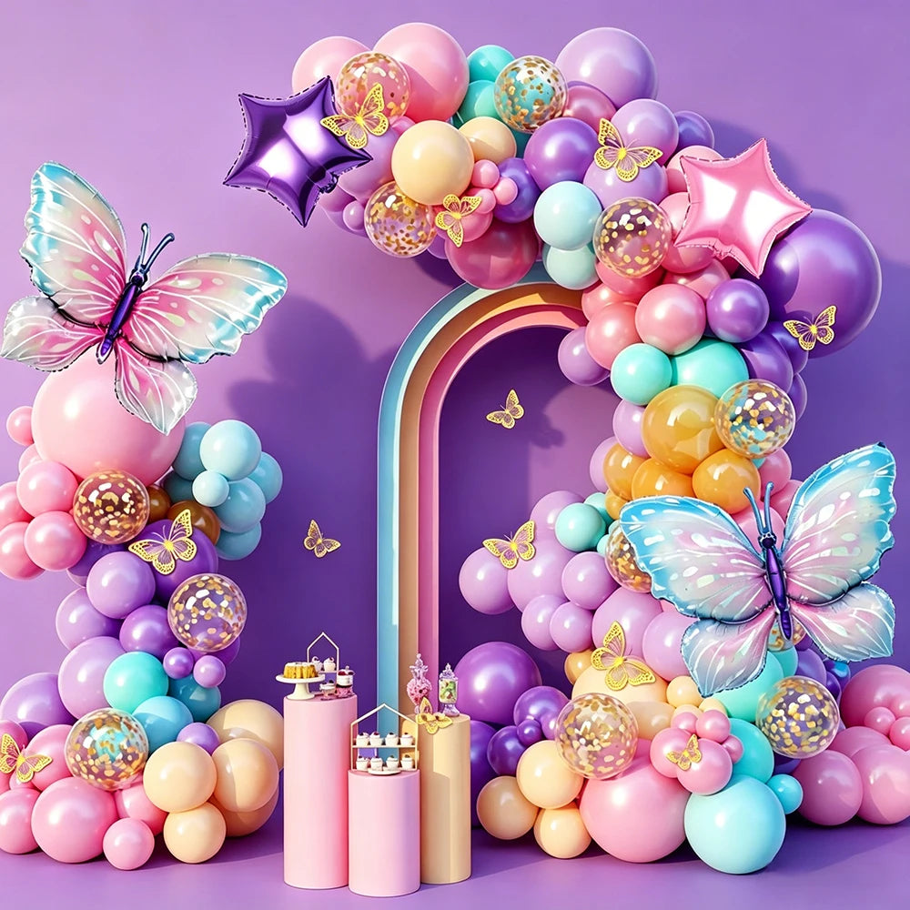 Butterfly Balloon Arch Pink Purple Foil Balloons Birthday Baby Shower