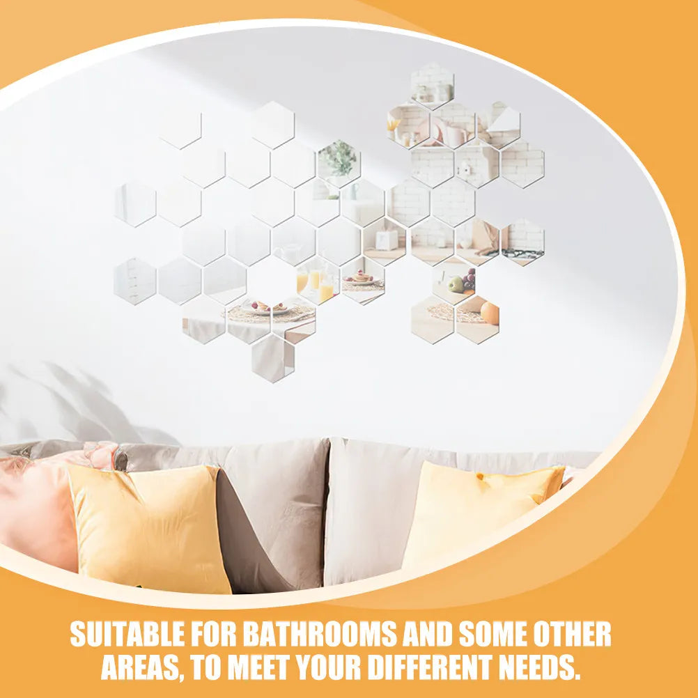 Acrylic Mirror Sticker Self Adhesive Wall Hexagonal Design Bathroom