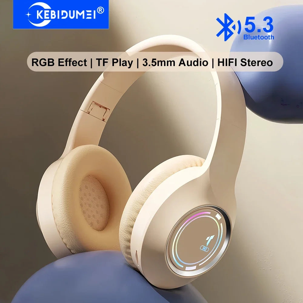 KEBIDUMEI RGB Gaming Headsets Bluetooth 5 3 Headphones Hifi Stereo
