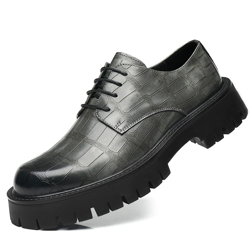 Mens Black Crocodile Embossed Leather Lace Up Dress Shoes Thick Lug Zpaxo 3255 Grey 38 China Mainland