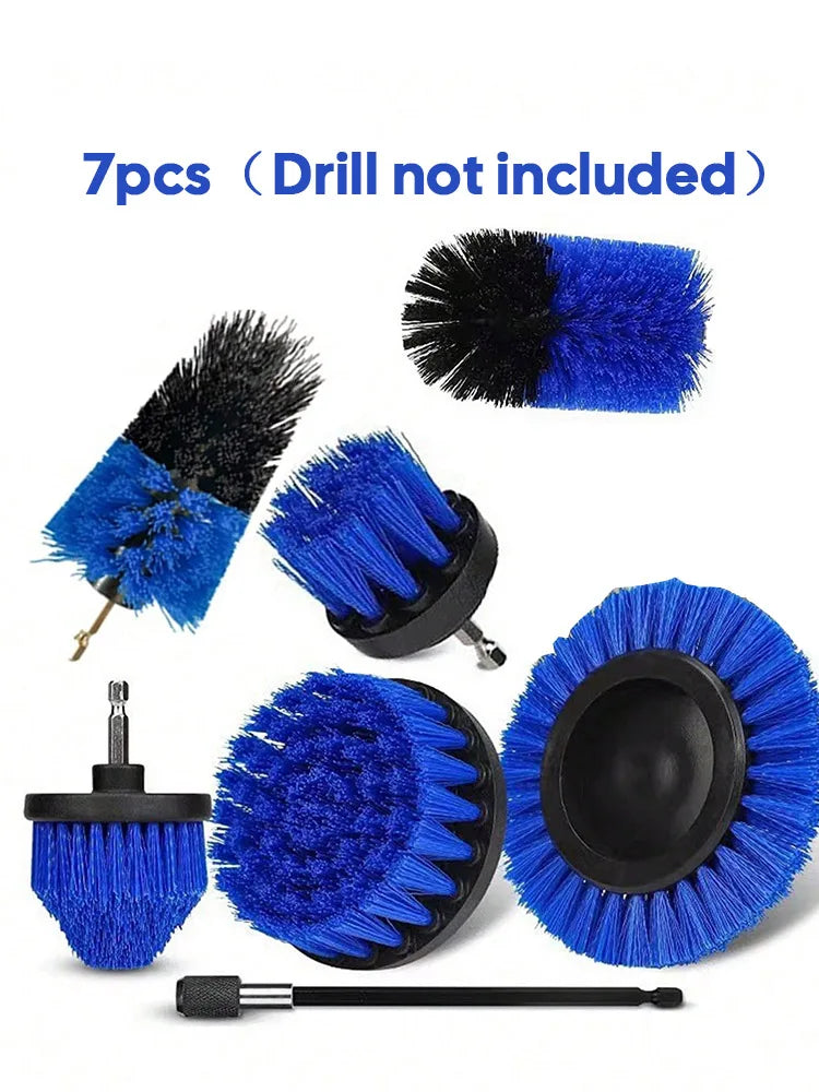 7PCS Car Cleaning Electric Drill Brush Head Set Electric Brush Kitchen Bathroom Cleaning Kits Household Toilet Cleaning Tools Zpaxo Blue