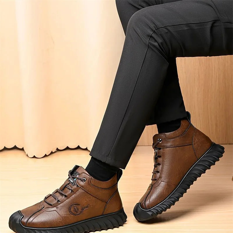 CINESSD Warm Winter Velvet Men's Snow Boots Non-slip Leather Thick Zpaxo