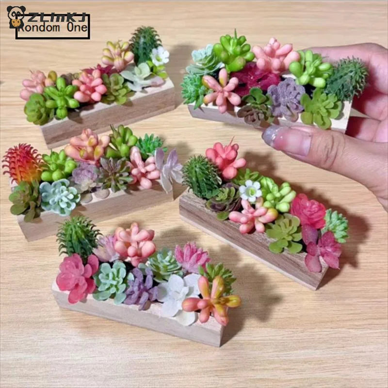 ▶1PCS Miniature Wooden Trough Simulation Green Plants Model Dollhouse Mini Landscape Garden Courtyard Scene Photography Prop Zpaxo