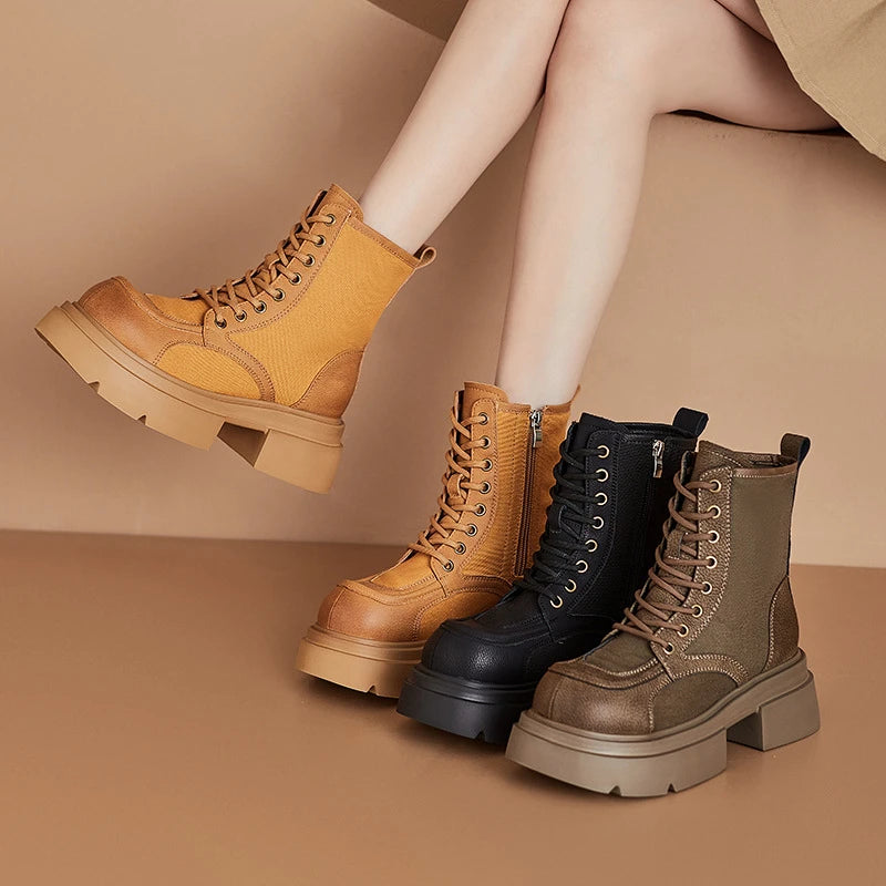 Women Leather Ankle Boots 2026 Round Toe Back Zipper Low Block Heel Zpaxo
