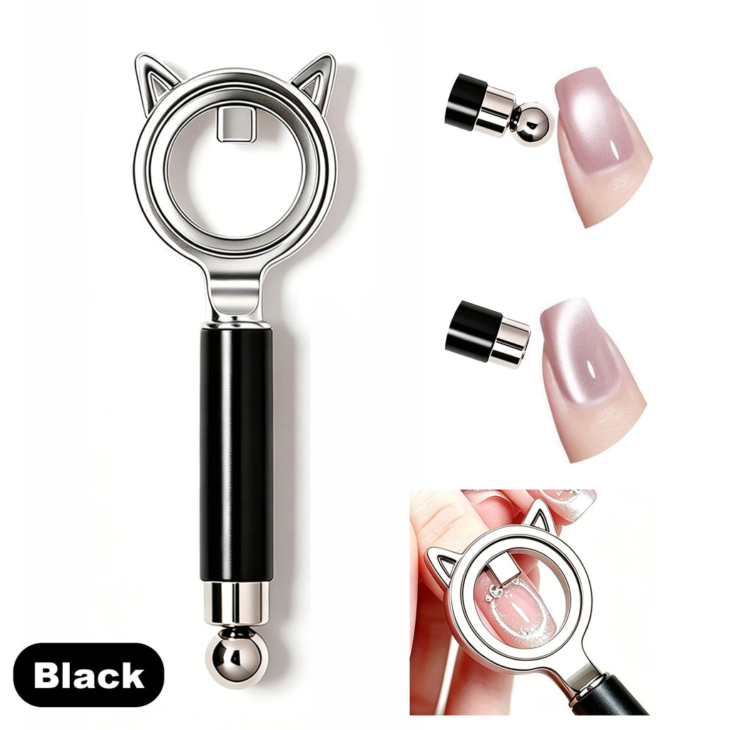 Cat Ear Shape Halo Cat Eye Nail Magnet Strong Ring Magnetic Tool for Glass Bead Side Light Nail Art DIY Magnetic Gel Manicure Zpaxo Black