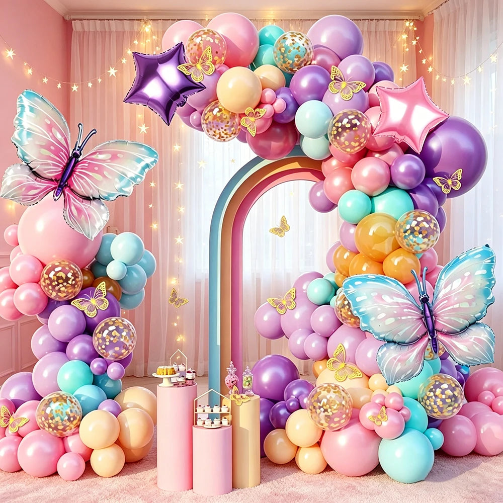 Butterfly Balloon Arch Pink Purple Foil Balloons Birthday Baby Shower