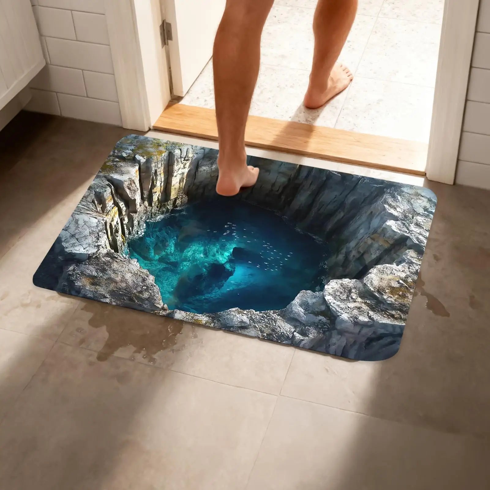 3D Optical Illusion Hole Rug Non Slip Carpet Easy Clean Pet Friendly