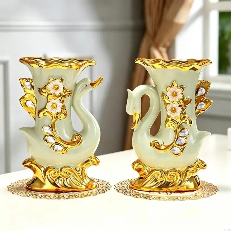 Ceramic Vases Elephant Figurine European Flower Pot Living Room Decors