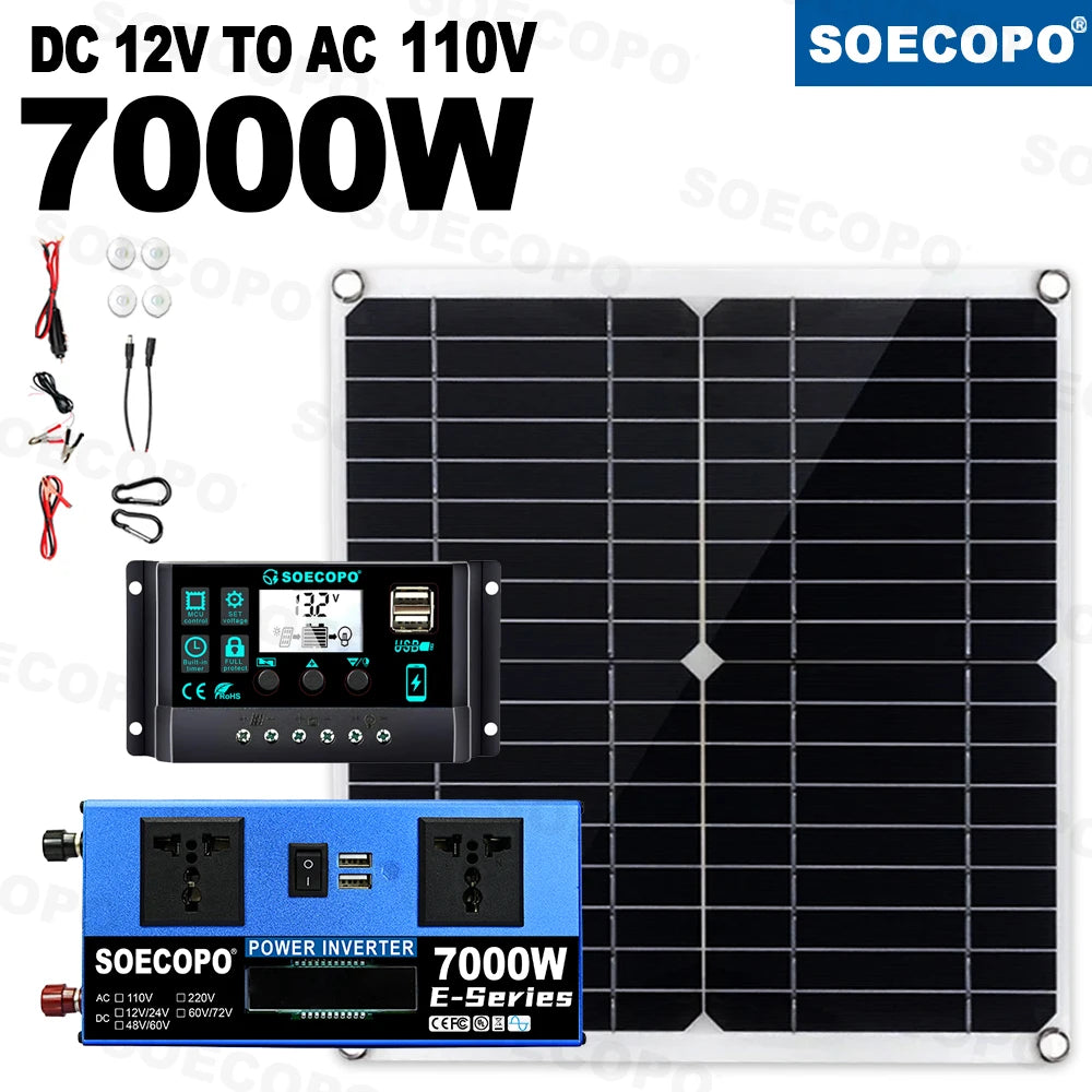 SOECOPO 7000W Solar System 300W Panel+100A Controller+inverter 12V Zpaxo 110V solar kit