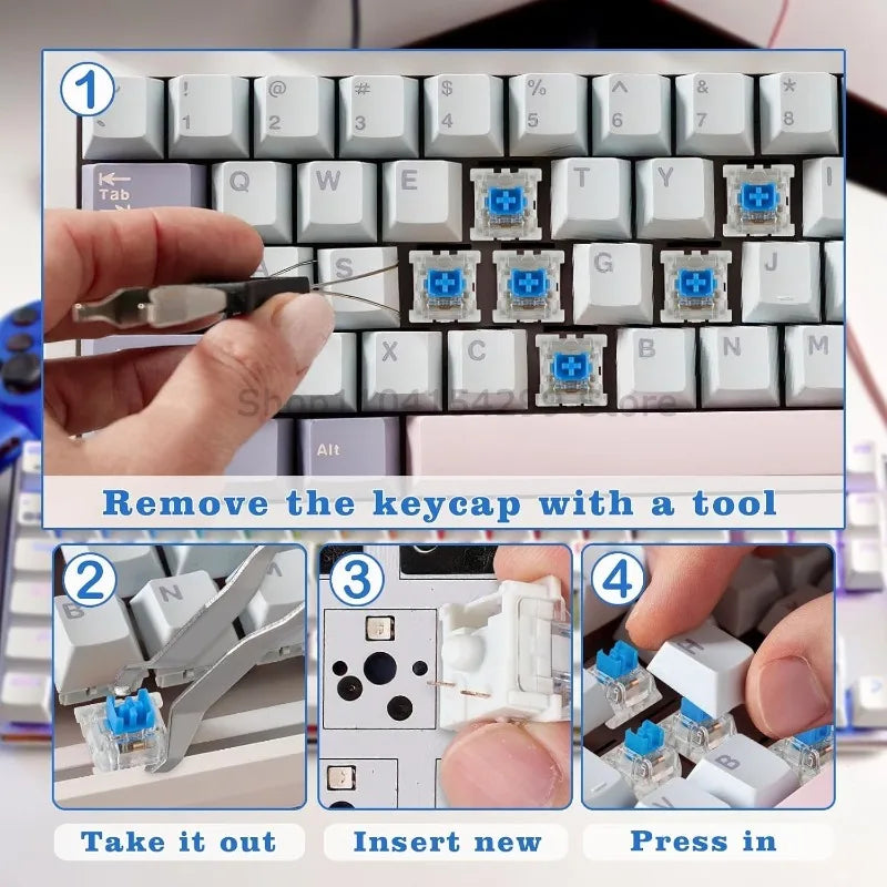 20 Pcs Blue Keyboard Switches, 3-Pin Clicky Tactile Mechanical Keyboard Switches, Complete DIY Replacement Kit with Switch Pulle Zpaxo