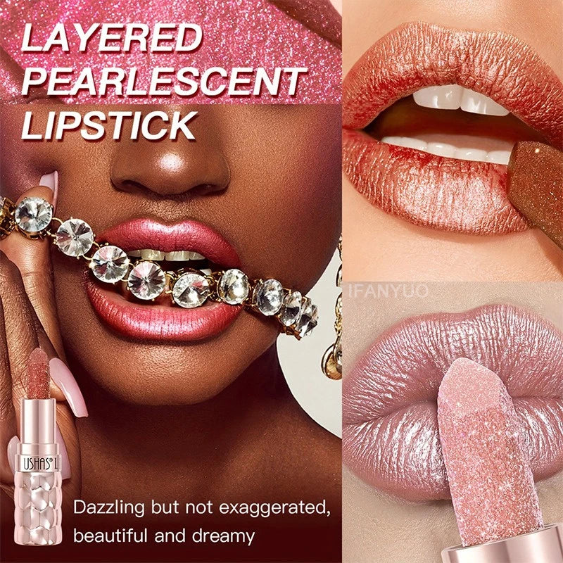 12 Colors Diamond Pearlescent Lipstick Glitter Shiny Metallic Lipstick Long Lasting Lip Tint Non-stick Cup Red Sexy Lips Makeup Zpaxo