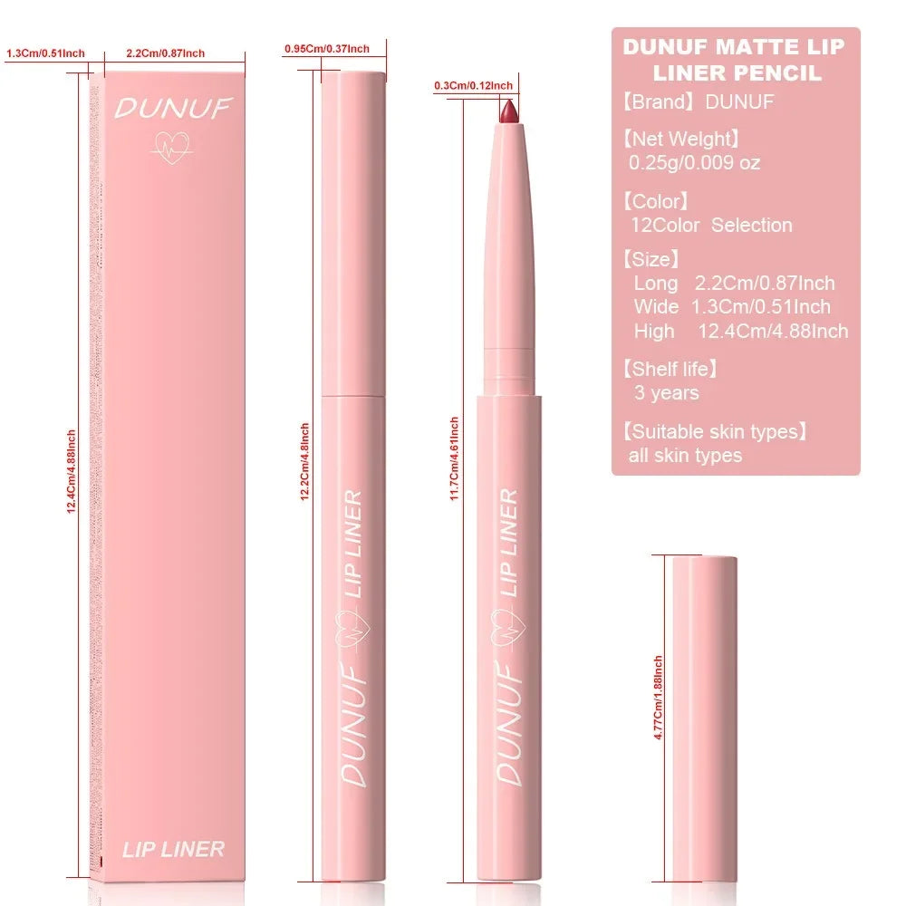 DUNUF 12 Velvet Matte Lipliner Pencil Waterproof Non-stick Cup