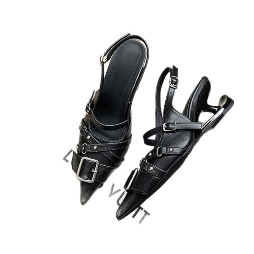 2026 Pointed Toe Heels Women Wear Belt Buckle Baotou Cold Slippers