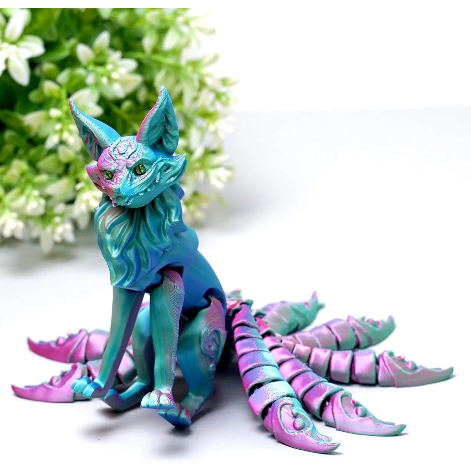 3D Printed Nine Tailed Fox Model Flexible Realistic Articulated