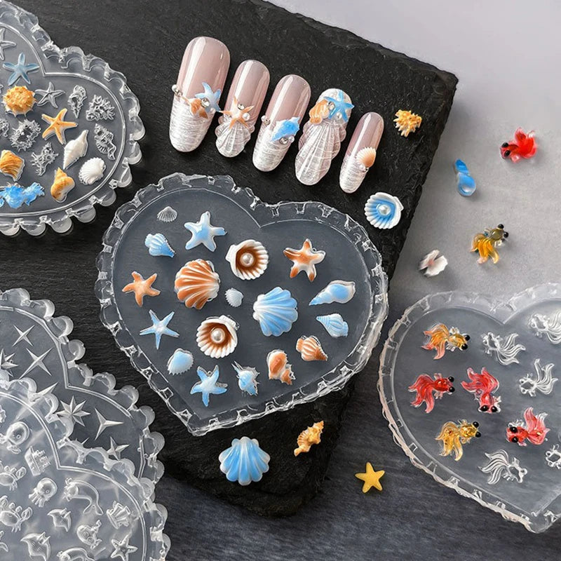 Summer Ocean Silicone Nail Art Mold 3D Carving Template Conch Zpaxo