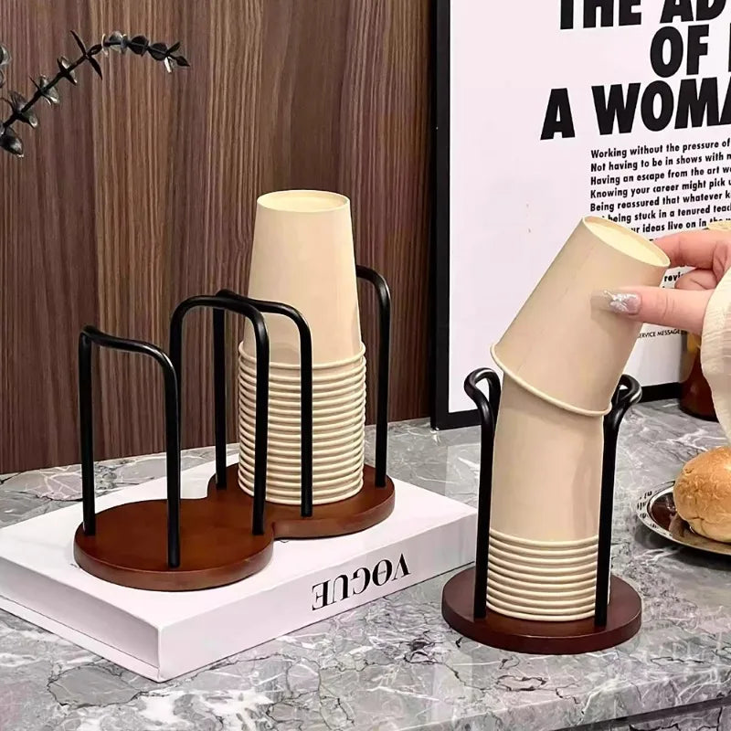 Wooden Disposable Cup Dispenser Long Stick Tea Water Storage Holder