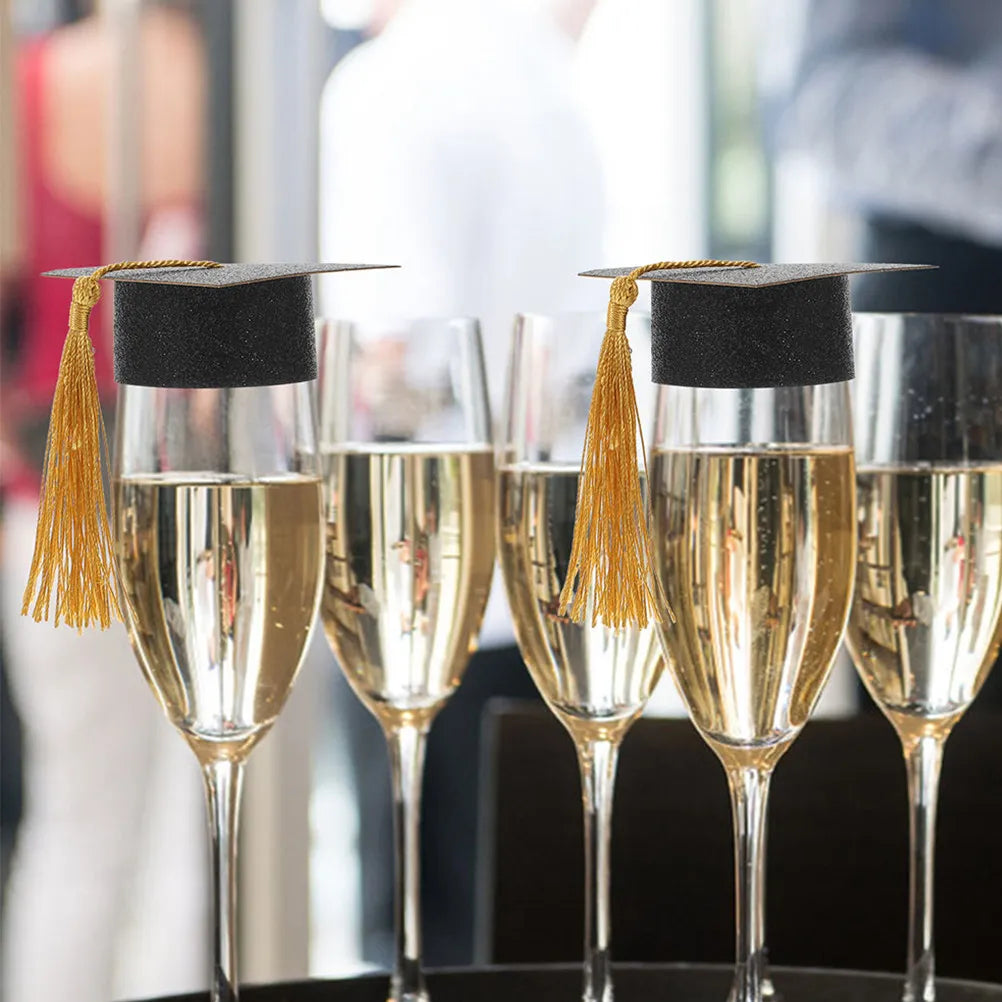 Stylish Graduation Hat Goblet Covers Tassel Mini Wine Toppers Home